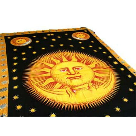 Tapestry Golden Sun Bright Sky Moon Best Friends Gold Black Can Be Used As Bedspread Wall Hanging Table Cloth Cover 72