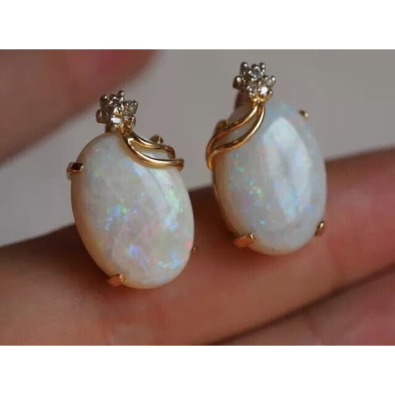 1.20Ct Oval Cut Lab Created Fire Opal Stud Earrings 14K Yellow Gold Plated