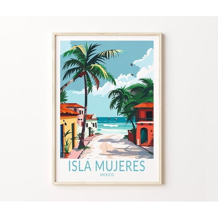 Isla Mujeres Mexico Caribbean Island Coastal Wall Art Decor, Unframed Paper Poster 8x10in