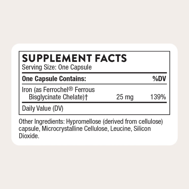 Thorne Iron Bisglycinate Supplement, 25 mg, 60 Capsules photo 6
