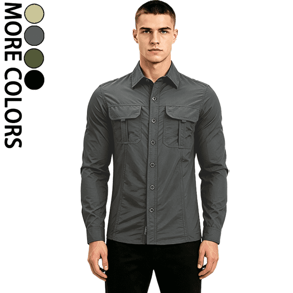 Men's 100% Cotton Long Sleeve Button-Up Shirt, Breathable Woven Fabric, 4 Colors