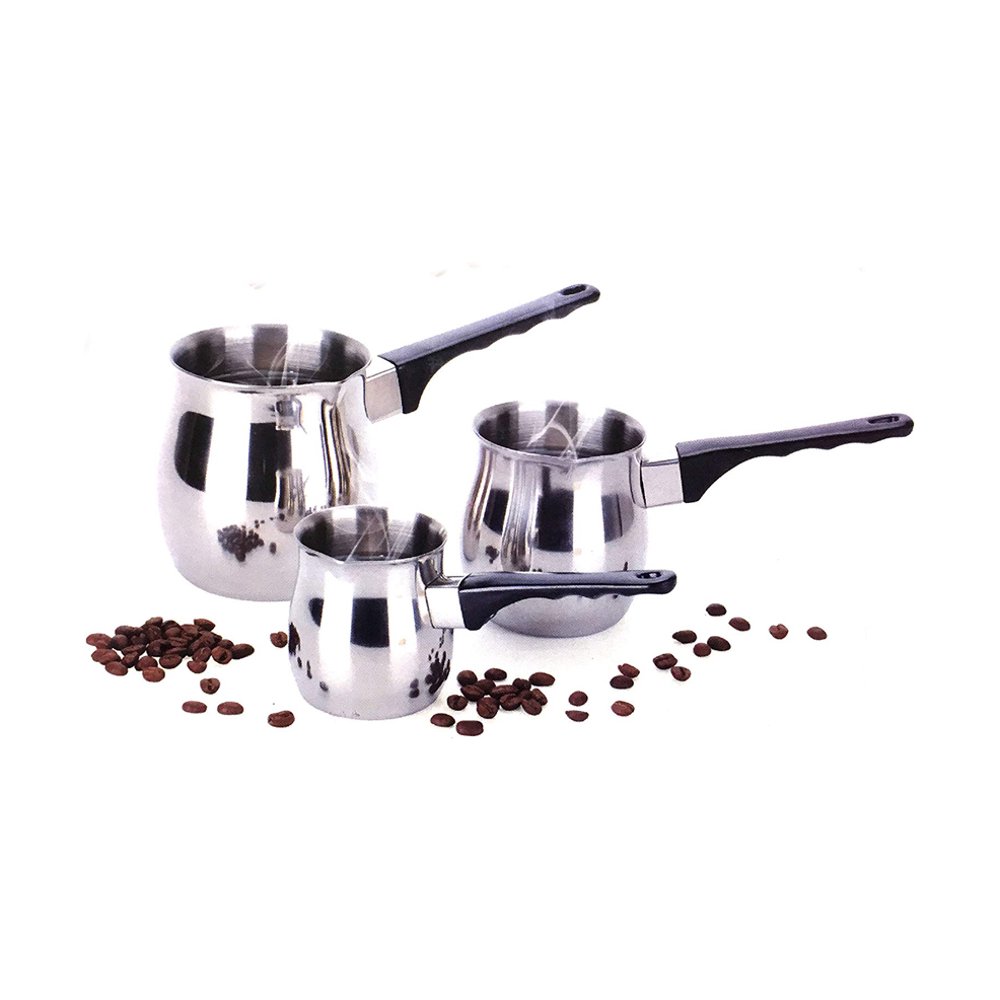 Professional Turkish Coffee 3 Piece Stovetop Warmer Pot Set 6oz 12oz & 24oz Pots, Stainless