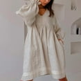 thumbnail image 4 of Women's French Dress Temperament Commuting V Neck Sleeves Loose Fitting Dress Cute Dresses for Women Summer Womens Fall Formal Dress Summer for Women Casual Fall Dress Tunic Women Summer Dresses for, 4 of 8