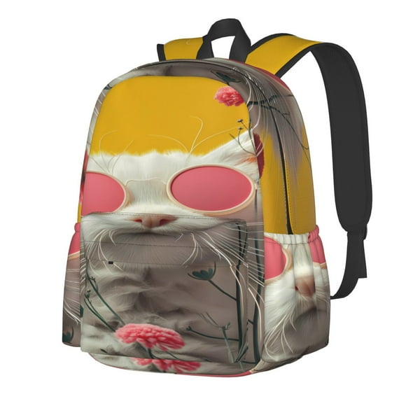 Disketp Floral Sunglasses Cat Art Mochila Escolar de Gran Capacidad y Peso Ligero, Mochila de Viaje Ideal para Escuela, Trabajo y Uso Diario, Cómoda y con Estilo