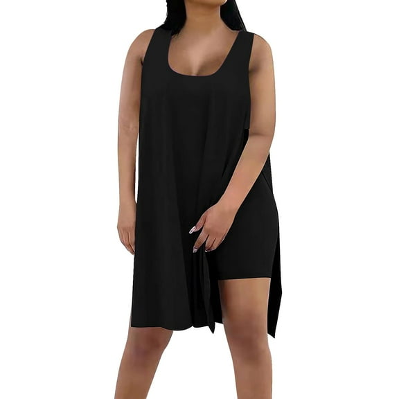 GILIGEGE 2 Piece Short Sets for Women Summer Women's Casual Oversized Two Piece V Neck Vest Open Top Top Top Tight Shorts Shorts Set Summer Beach Vacation Outfits Lounge Tracksuits Black L