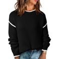 thumbnail image 2 of Women's Fashion Color Blocked Round Neck Long Sleeved Knitted Sweater Pullover Sweater Top for Fall Winter Stylish Casual Outfits,Black,L, 2 of 7