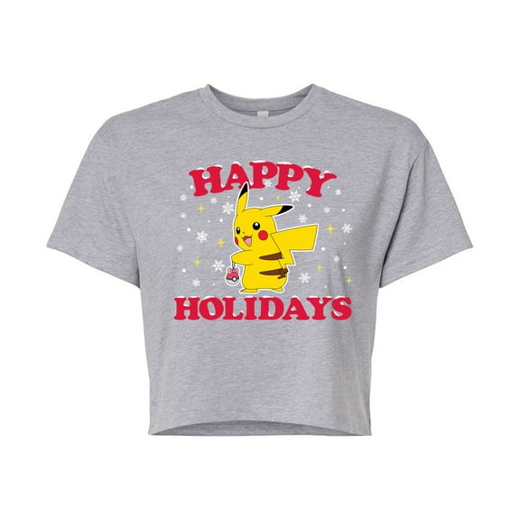 Pokémon - Happy Holidays - Juniors Cropped Cotton Blend T-Shirt
