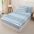 thumbnail image 3 of Castle Fairy Mid Century Horizontal Stripe Zipper Twin Comforter Sets with Fitted Sheet and 2 Pillowcases,Vintage Thin Line Zipper Bedding Set,Navy Blue White,Reversible, 3 of 5