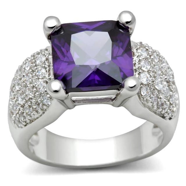 Alamode 3W148-9 Bague en Laiton Rhodium Femme avec AAA Grade CZ en Améthyste - Taille 9