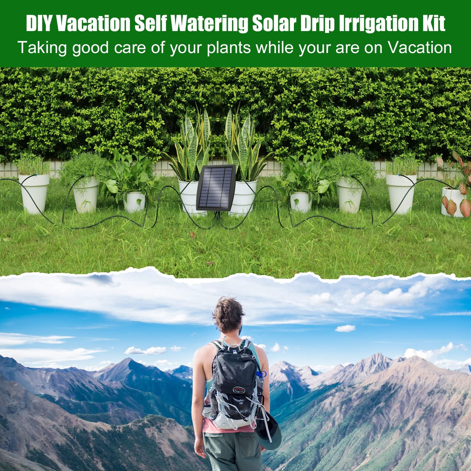 Solar Automatic Drip Irrigation Kit System Solar Powered Auto Easy DIY Watering Device Supported Pots Plants 6 Timing Modes
