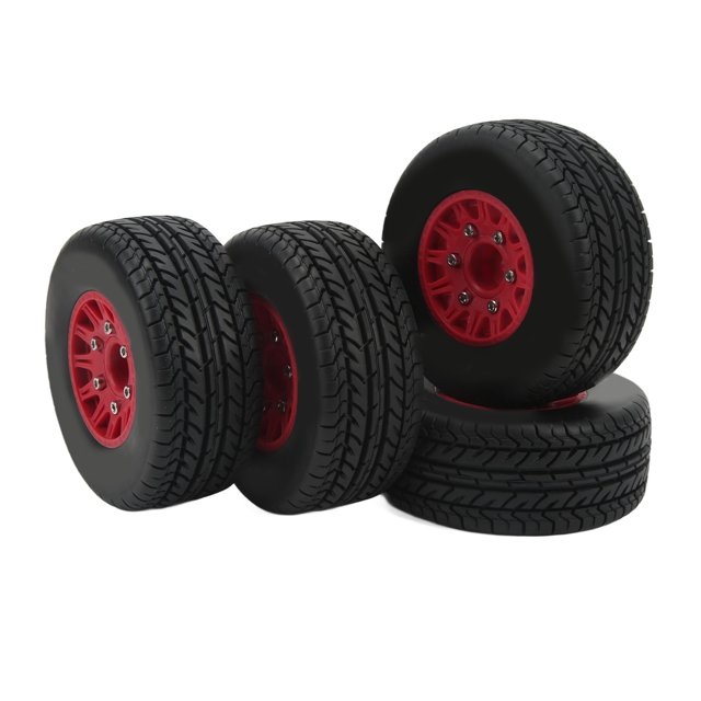 Pneus de Camion Rc Court Course Pneus de Roue de Voiture Rc Pneus de Camion Rc Court Course Pneus de Camion Rc Coussinage Fort 1/10 Rc Court Course Roue de Camion avec Adaptateur Hexagonal pour ARRMA Rouge