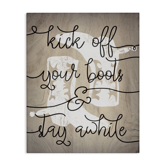 Stupell Industries Rustic Lodge Kick Off Boots Stay Awhile Quotes Southwestern Cowboy Shoes Canvas Art, 16 x 20, by Lil' Rue