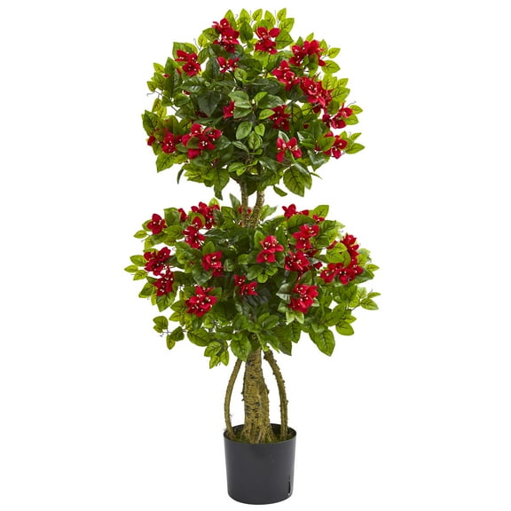 Nearly Natural 4ft. Double Bougainvillea Artificial Topiary Tree, Red