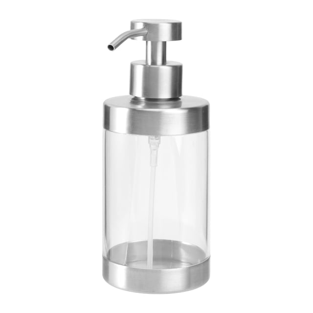 EeaseMX Dispensador de jabón líquido espumoso de acero inoxidable 304 y acrílico, manual, transparente, para encimeras de cocina y baño.