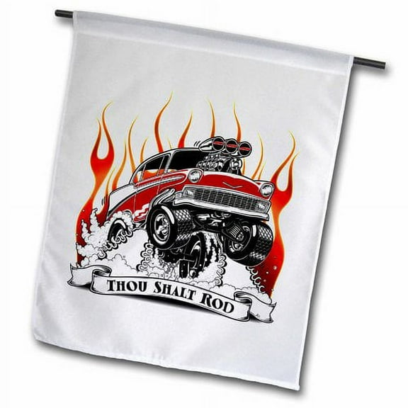 3dRose, Popping wheelies, surrounded by flames, thou shalt rod, 12 x 18 inch Garden Flag