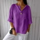 thumbnail image 5 of Vestidos Casuales Para Mujer, Blusas De Mujer De Moda Camisa de lino con cuello en V y bolsillo abotonado para mujer, informal, con escote en V de un cuarto, 5 of 6