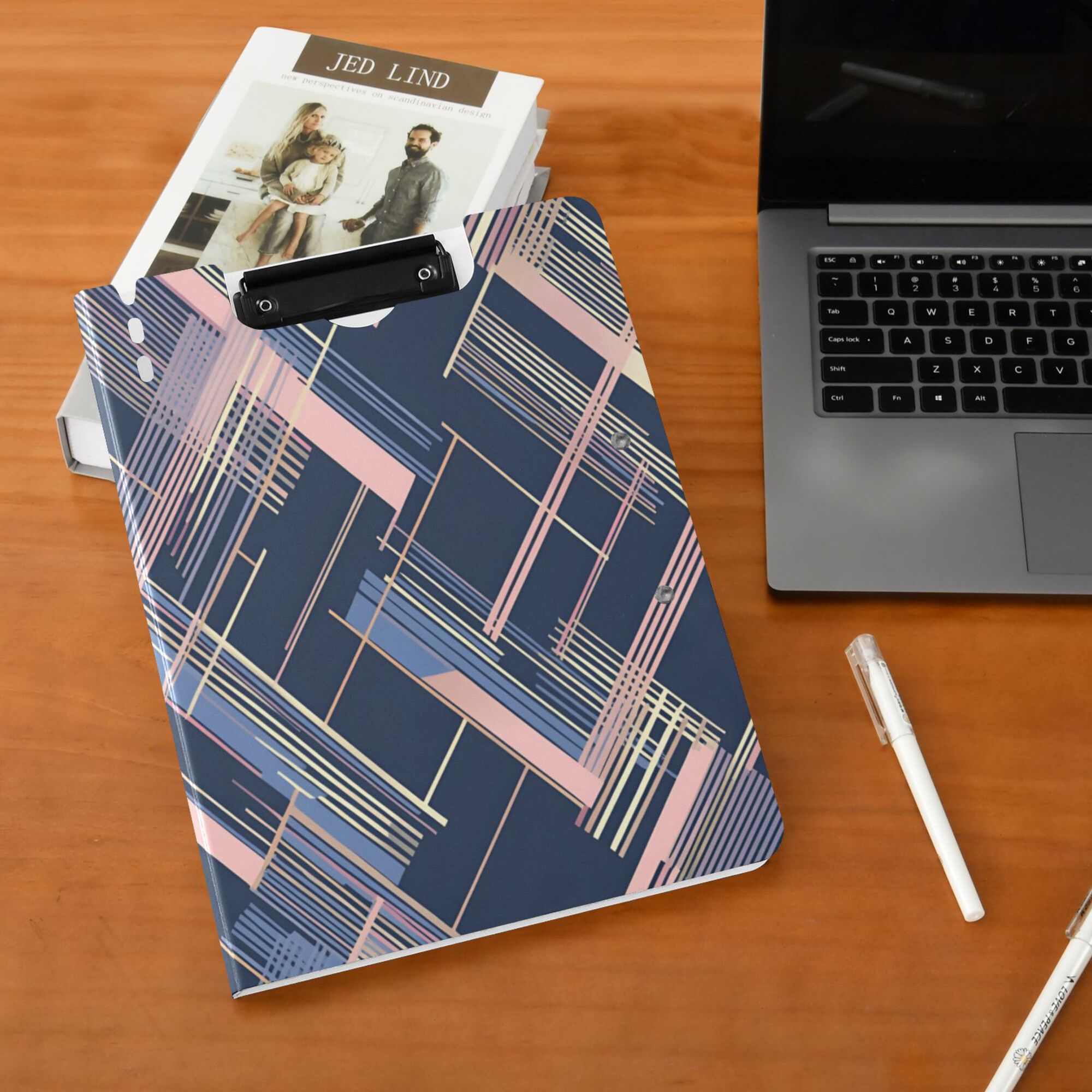 FORMRS A4 Clipboard Folder with Pen Holder Horizontal Foldable School Office Binder, Black Stripes