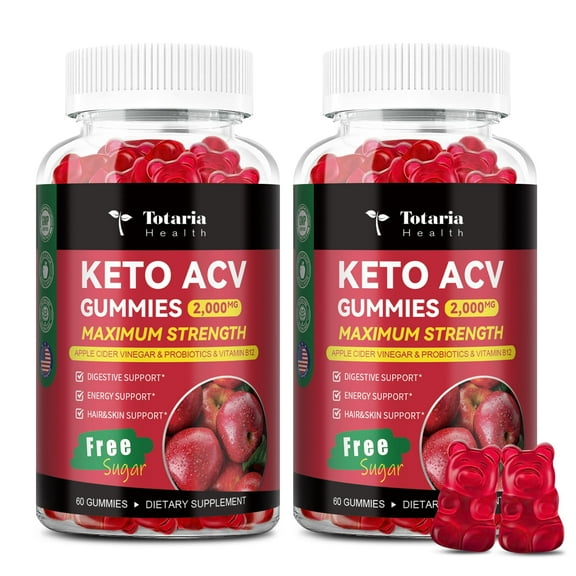 Totaria Keto ACV Gummies - 2000mg Apple Cider Vinegar Gummies, Sugar-Free, with Probiotics & B12, Keto Supplements for Women & Men, 60 Count, 2 Pack