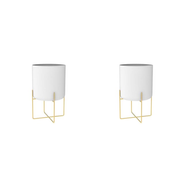 Cateissary Soporte para plantas dorado con maceta Tipo de piso multifuncional Sala de estar Soporte para suculentas Estante Maceta de metal para Blanco 2piezas