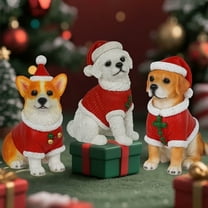 Dserfhy Realistic Dog Figurine Resin Puppy Animal Statue Christmas Decoration Lifelike Labrador Bichon Corgi Model for Indoor Outdoor Home Decor