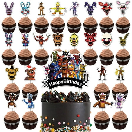25PCS Freddy Cake Decorations with Cake Cupcake Toppers for Freddy's Theme Birthday Party Decor