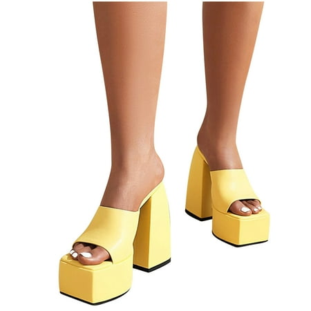 

Platform Sandals For Women Sexy Square Peep Toe Slip On Chunky High Heel Sandals Date Dress Pumps