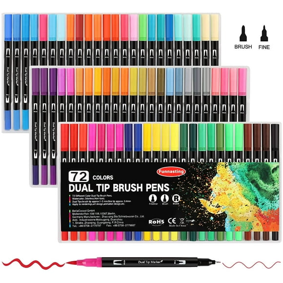 Dual Brush Markers Pens for Coloring,72 Colors Artist Set, Fine & Brush Tip Art Markers for Kids Adult Coloring Books Bullet Journal Note Taking Lettering Drawing Craft Supplies