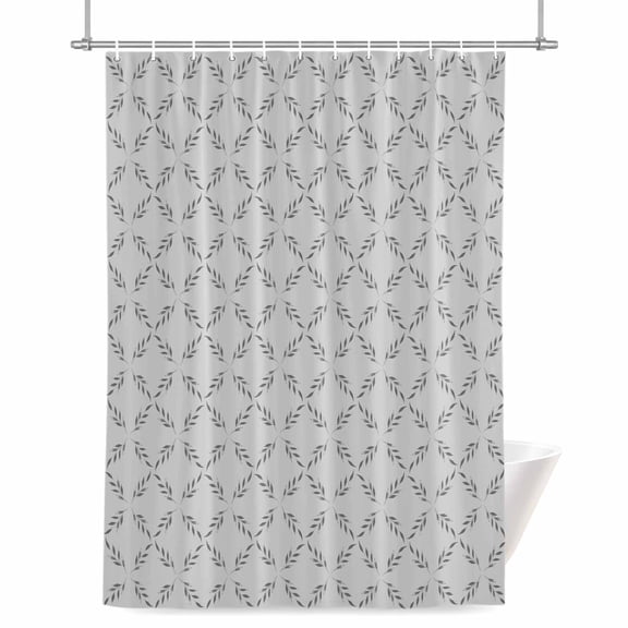 Grey Leaf Shower Curtain, Abstrct Rustic Botanical Vintage Grey Floral Leaf Plant Waterproof Shower Curtain Set with 12 Hooks Lightweight Bath Curtains Fabric Bathroom Decor 36x72 Inches