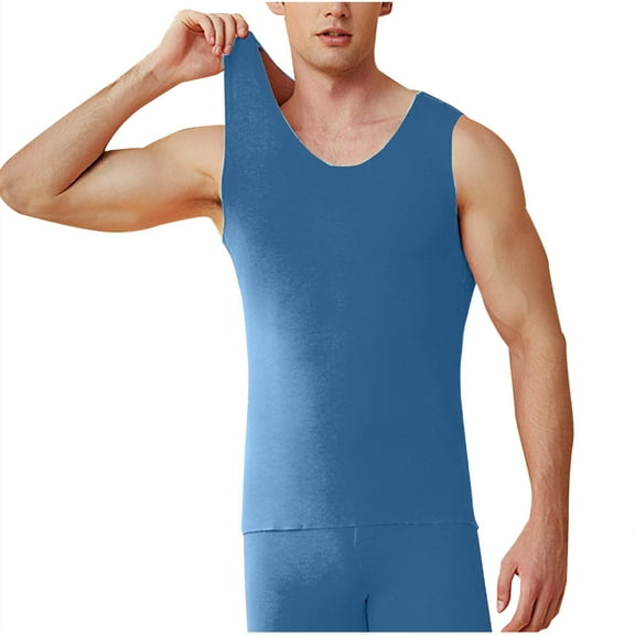 IYTR Men's Thermal Undershirt Sleeveless Base Layer Warm Winter Underwear Soft Comfortable Moisture Wicking Athletic Tank Top Blue L