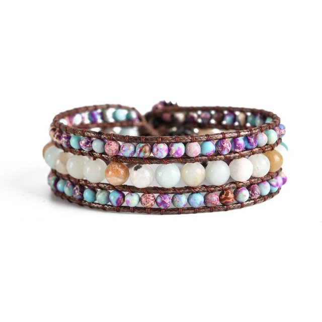 GHSDFBB Bracelet Statue de Poignet en Perles de Pierre Naturelle Fait Main 3 Rangées Grand Collection de Bijoux