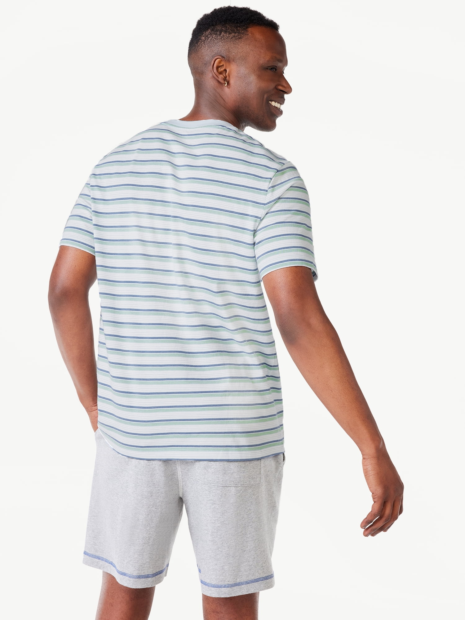 Free Assembly Men's Variegated Stripe Pocket Tee with Short Sleeves