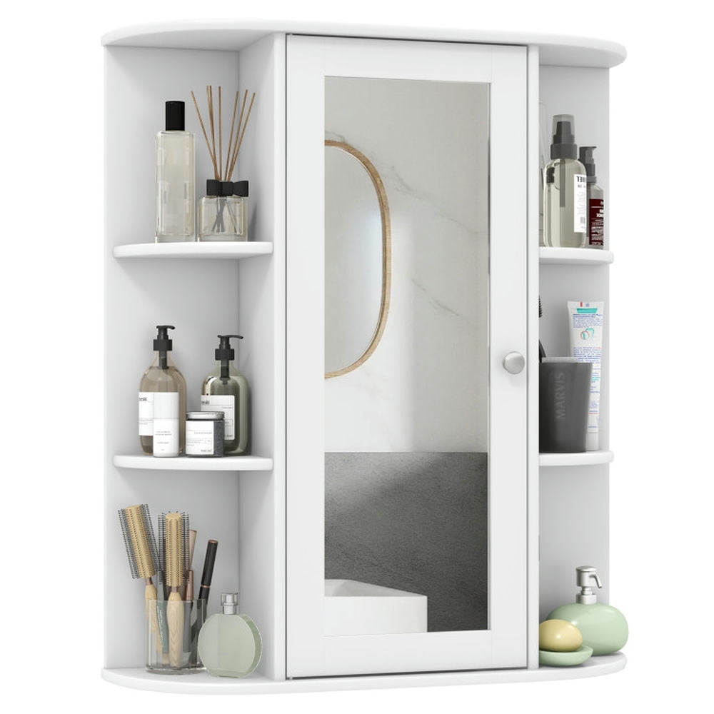 Finihen Bathroom Wall Cabinet, Wall Mounted Bathroom Mirror Cabinet, Mirrored Bathroom Medicine Cabinet with Single Mirror Door and Adjustable Shelf, for Bathroom, White Finihen Bathroom Wall Cabinet, Wall Mounted Bathroom Mirror Cabinet, Mirrored Bathroom Medicine Cabinet with Single Mirror Door and Adjustable Shelf, for Bathroom, White