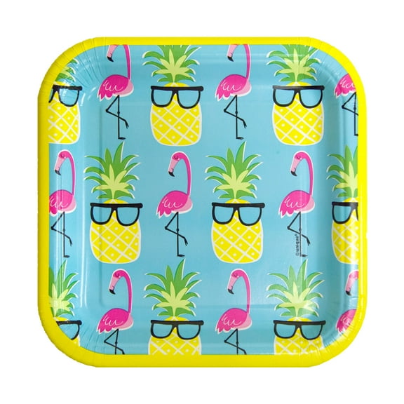 Square Fun Tropical Summer Party Plates, 7 in, 10ct
