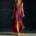 thumbnail image 2 of VBVC Women's Sleeveless V Neck Maxi Dress, Ladies' Ruffled High Low Hem Flowy Dress, Summer Casual Vacation Dress For Women,Wine,S-3XL, 2 of 7