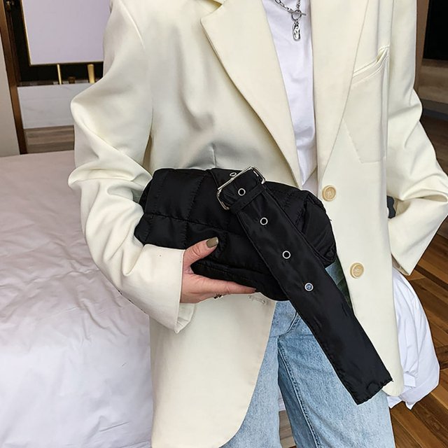 Fashion Women Nylon Shoulder Bag Simple Design Space Padded Messenger Bag Elegant Solid Color Handbag