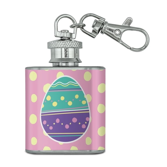 Cute Easter Egg Turquoise Purple Polka Dots Stainless Steel 1oz Mini Flask Key Chain