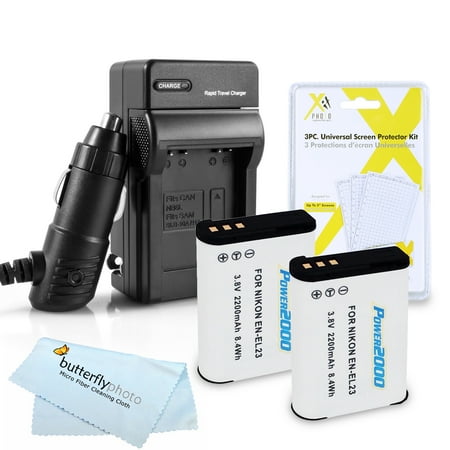 - 2 Pack Battery And Charger Kit For Nikon COOLPIX P900, P610, P600, B700 Digital Camera Includes 2 Extended Replacement (2200Mah) EN-EL23 Batteries + Ac/Dc Rapid Travel Charger + Screen Protectors