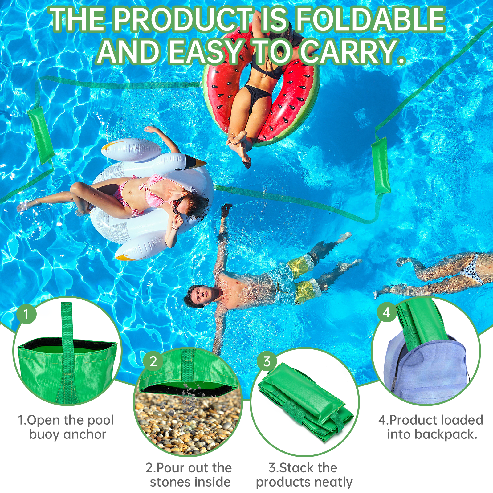 GOGHOST Ultra-Portable Pool Buoy Anchor Bag，With integrated floating anchor rope，No Metal Scratches，2PC