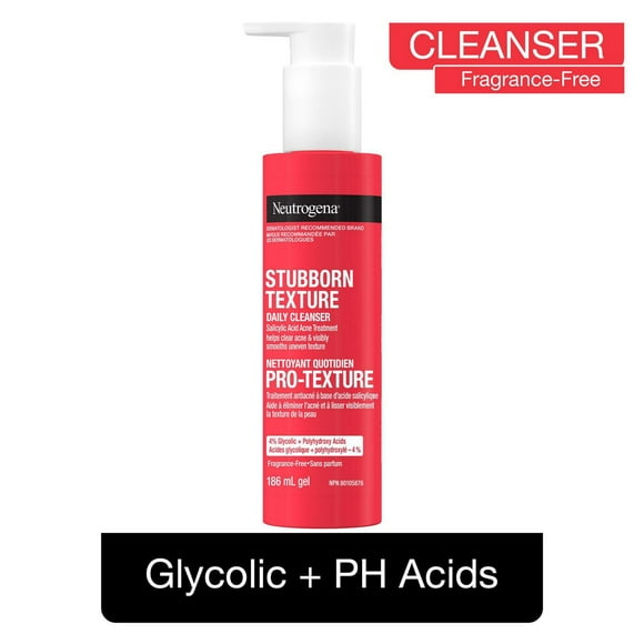 Neutrogena Stubborn Texture Daily Cleanser, AHA, BHA, Salicylic Acid Acne Treatment, Glycolic + Polyhydroxy Acids, Fragrance Free