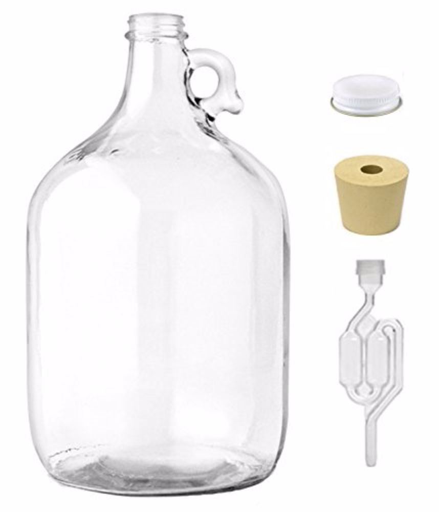 Home Brew Ohio One Gallon Glass Jug With Twin Bubble Airlock, Metal Screw Cap