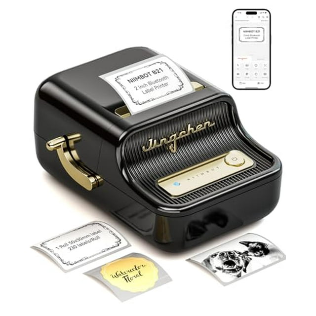 Impresora de etiquetas NIIMBOT B21 sin tinta y Bluetooth, impresora térmica portátil de 2 pulgadas para pequeñas empresas, direcciones, logotipos, ropa, correo, velas, joyas, regalo, color negro