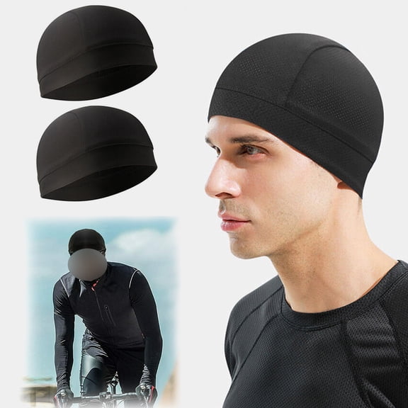 2Pcs Helmet Liner Sweat Wicking Skull Cap Beanie, IC ICLOVER Helmet Liner Running Hat, Moisture Cooling Breathable Cycling Helmet Liner Quick-Drying Hat for Men Women - Black
