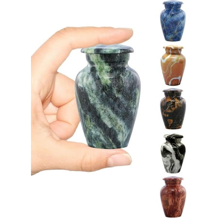 Small Keepsake Cremation Urns for Human Ashes - Beautifully Engraved Silver Metal Mini Urn - Pet Urn - Sharing Memorial Urn with Velvet Bag (Swirled Green)