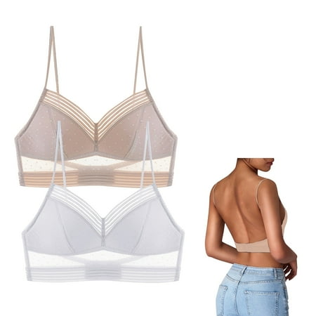 YHGFVOKJ Bras for Women Mixed Colours 2pc Non Steel Ring French Lingerie Sexy Big Backless Beautiful Back U Shaped Bra Ultra Thin Lei Bra Underwear Racerback Bras for Women WH2 XXL