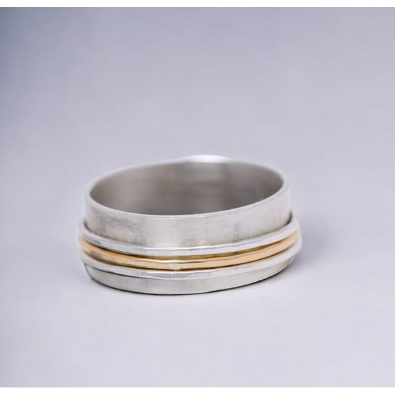 SS DESIGNS 925 Sterling Silver Spinner Ring – Handmade Fidget Meditation Band for Anxiety Relief, Stress-Reducing Statement Ring