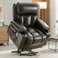 thumbnail image 2 of Power Lift Recliner Chair for Elderly, Electric Chair with Vibrating Massage and Heating, Faux Leather Lay Flat Lift Chair with 2 Cup Holders, USB Charging Port, for Living Room, Brown, 2 of 6