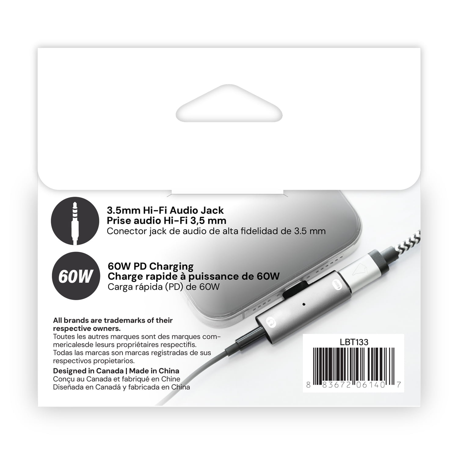 LBT 3.5-mm to USB-C Headphone Jack Adapter with 60-Watt PD Charging USB-C Port