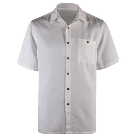 Campia Mens Textured Solid Crepe Weave Short Sleeve Shirt White (Natural,
