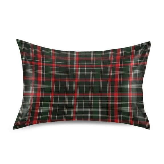 JSTEL Christmas Checked Tartan Satin Pillowcase Standard Size Pillow Cases Envelope Closure Bed Pillow Cover, 20 x 26 inch