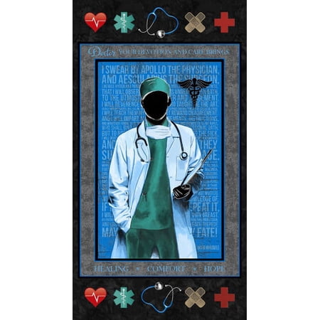 Blue Male Doctor Cotton Quilting Panel by Sykel-24x44